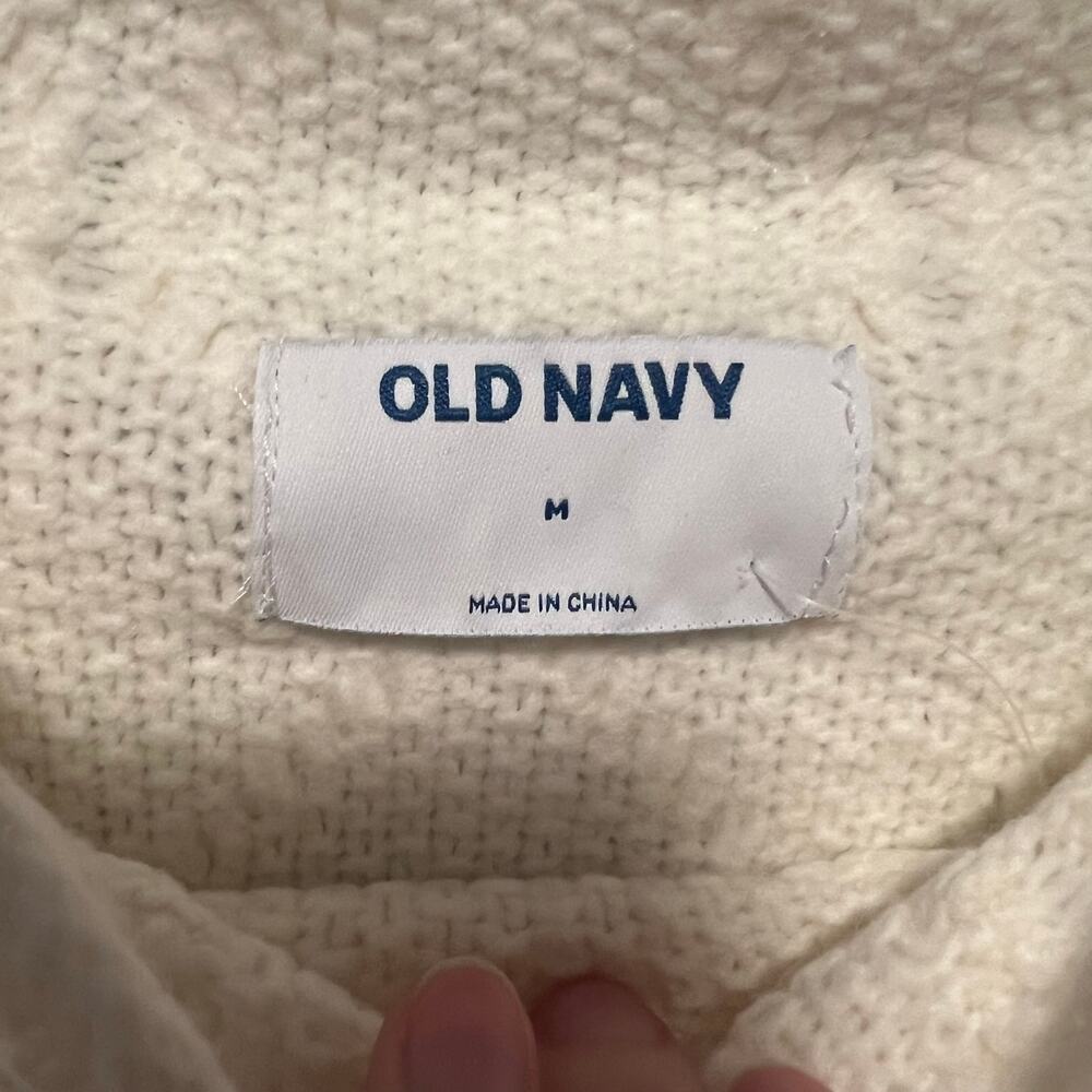 Old Navy Mock Neck Diamond Stitch Cable Knit Sweater Cream NWT Size Medium - Picture 7 of 10